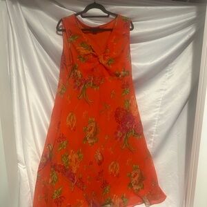 Elegant Orange Floral Midi Dress